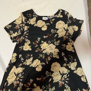 Lularoe Carly Small Navy with Cream and Brown Floral Print